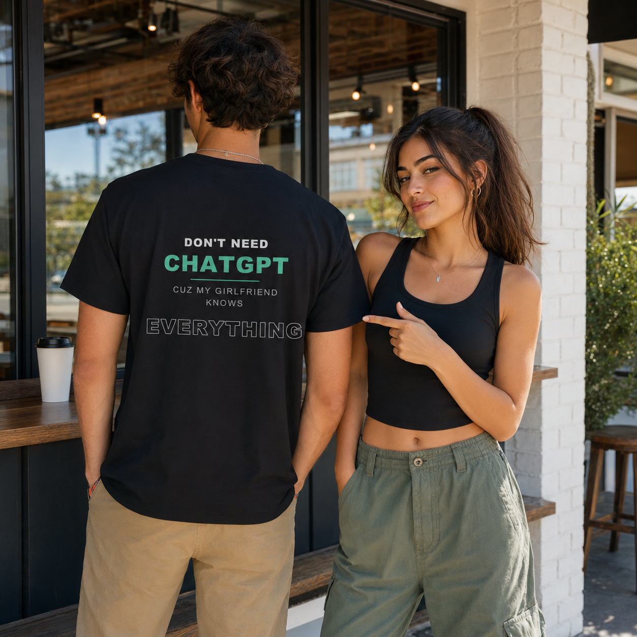 Don't Need ChatGPT black T-shirt — couple campaign