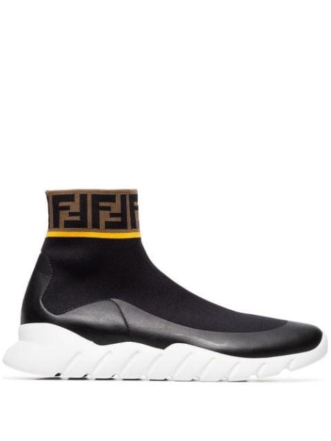 Fendi Logo High-Top Stretch Sock Sneakers
