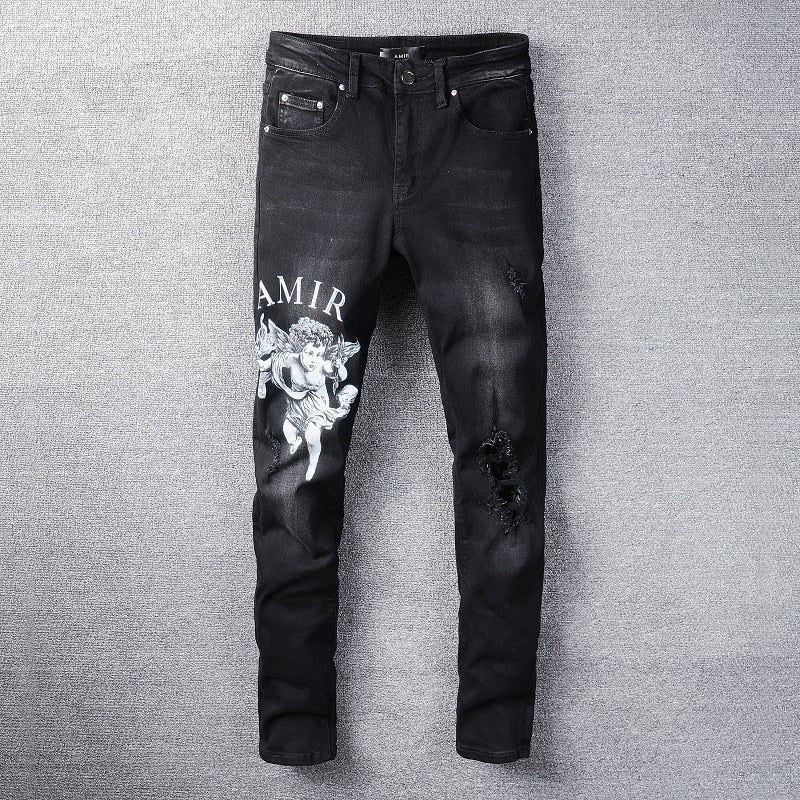Amiri Jeans Black Letter Angel Printing