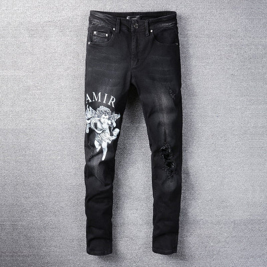 Amiri Jeans Black Letter Angel Printing