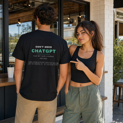 Don't Need ChatGPT black T-shirt — couple campaign
