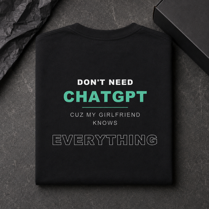 Don't Need ChatGPT black T-shirt — premium flat lay